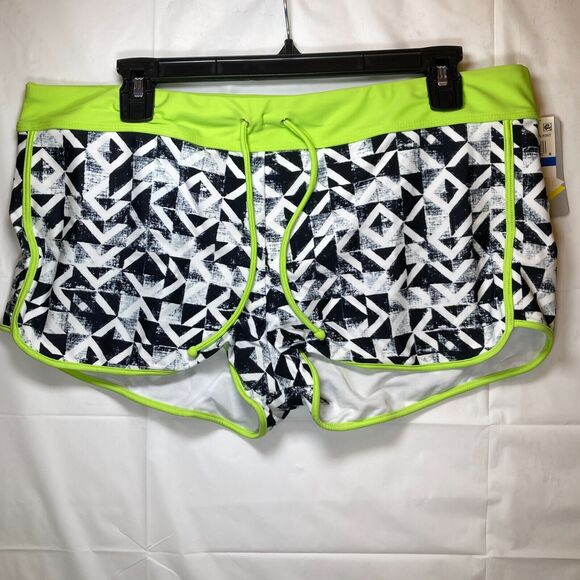 Go Gossip Women's Black White Contrast-Trim Swim Shorts w Drawstring, XL - Picture 9 of 14